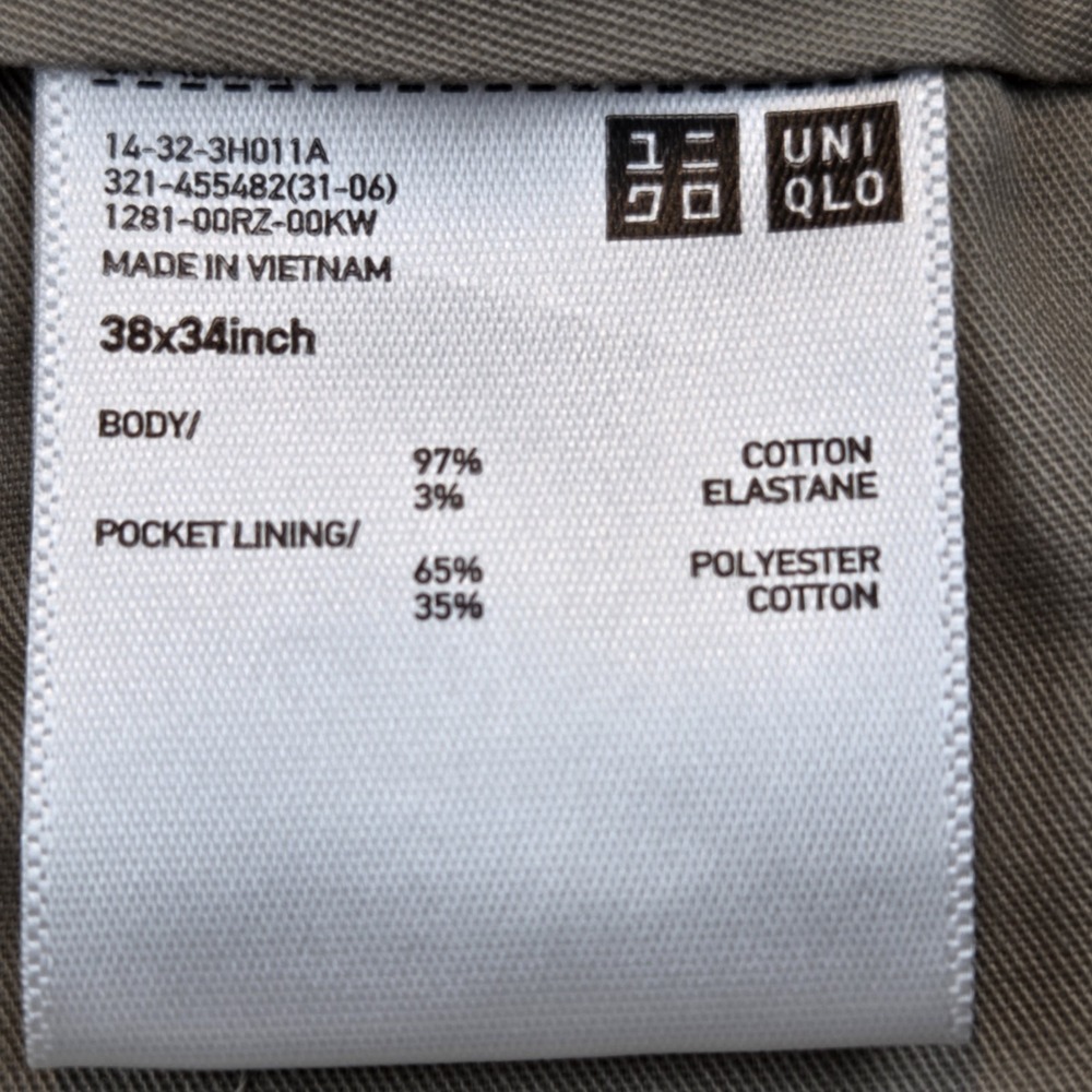 Uniqlo Slim Fit Chino Khaki Flat Front Pants Men's 38x34‎ Comfort City Preppy - Picture 2 of 10